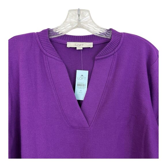 LOFT Women’s Split Neck Sweater Petite Sz MP Purple Long Sleeve Polyester Rayon - Picture 3 of 12